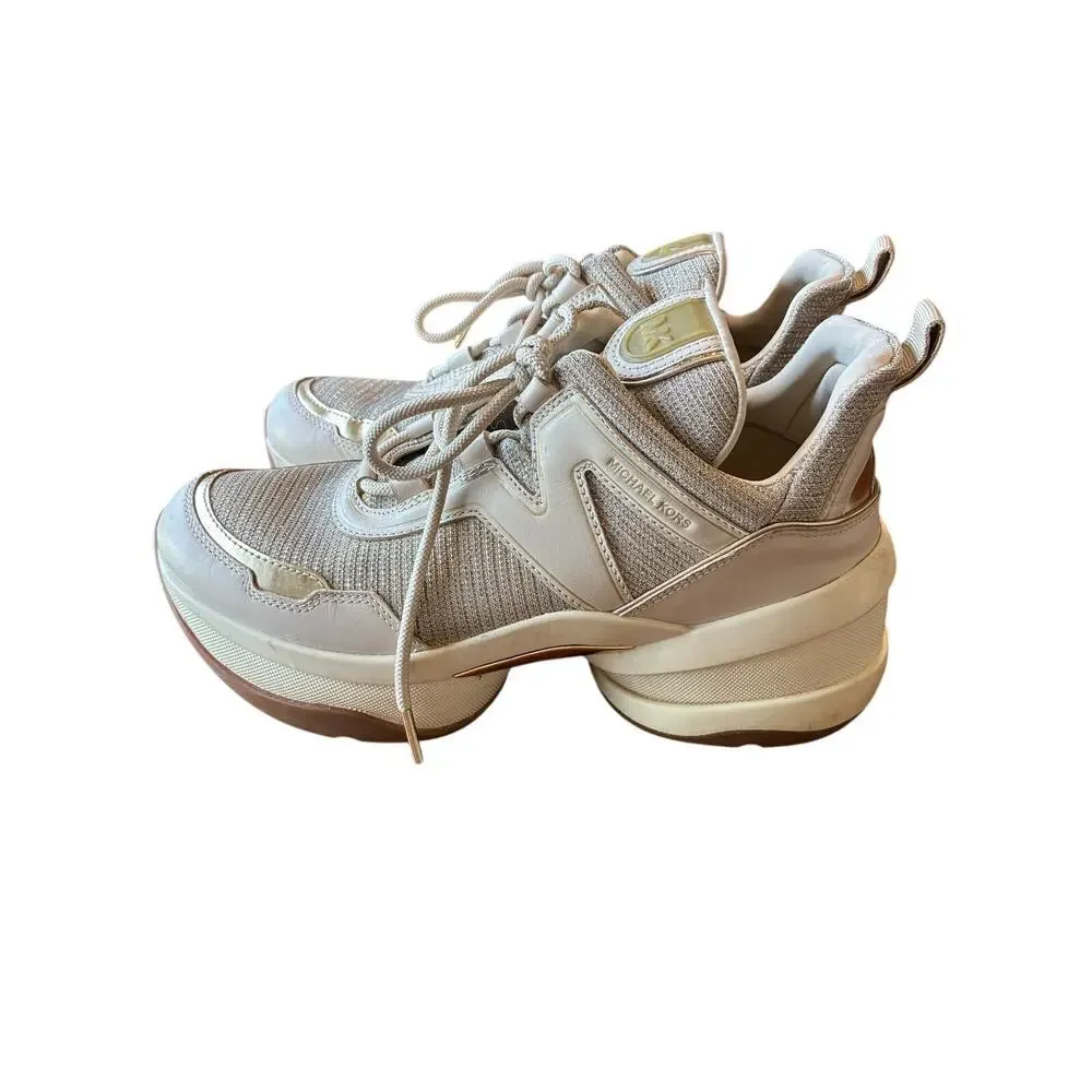 Michael Kors Olympia Trainer Sneakers In Pale Gold Platform Size 9.5